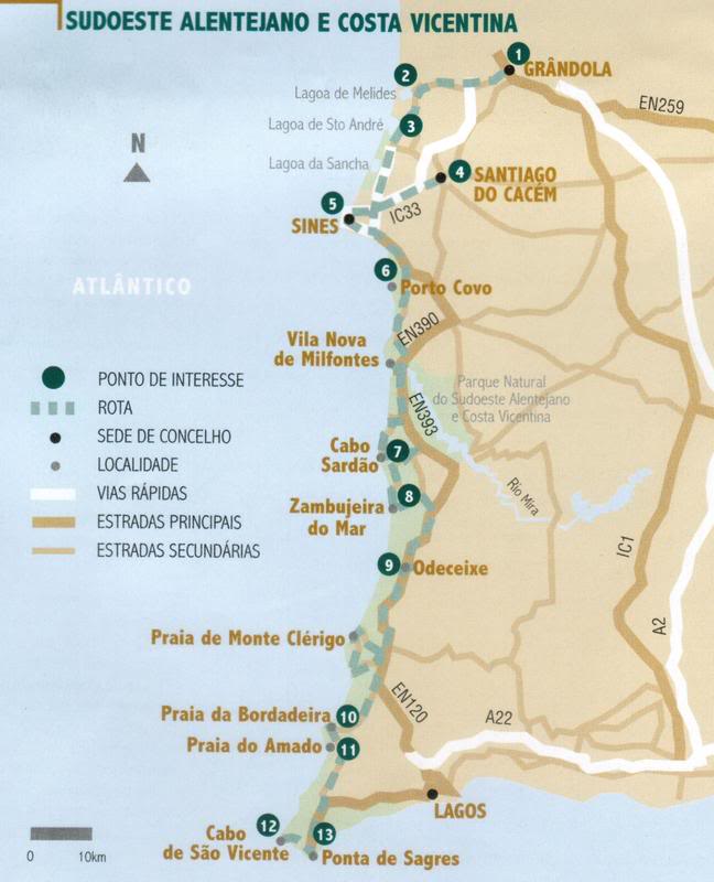 Parque Natural do Sudoeste Alentejano e Costa Vicentina mapa